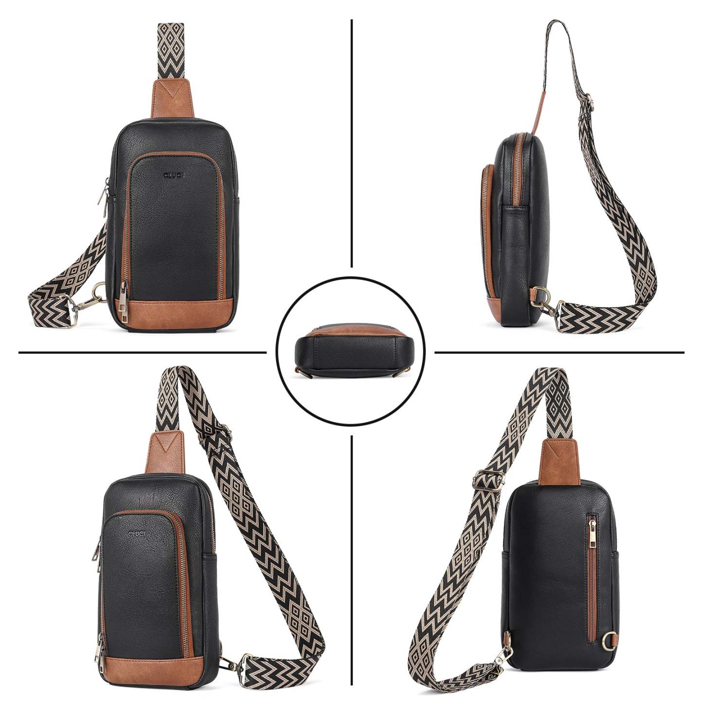 Large PU Leather Crossbody Sling Bag for Women Travel Hiking Cycling