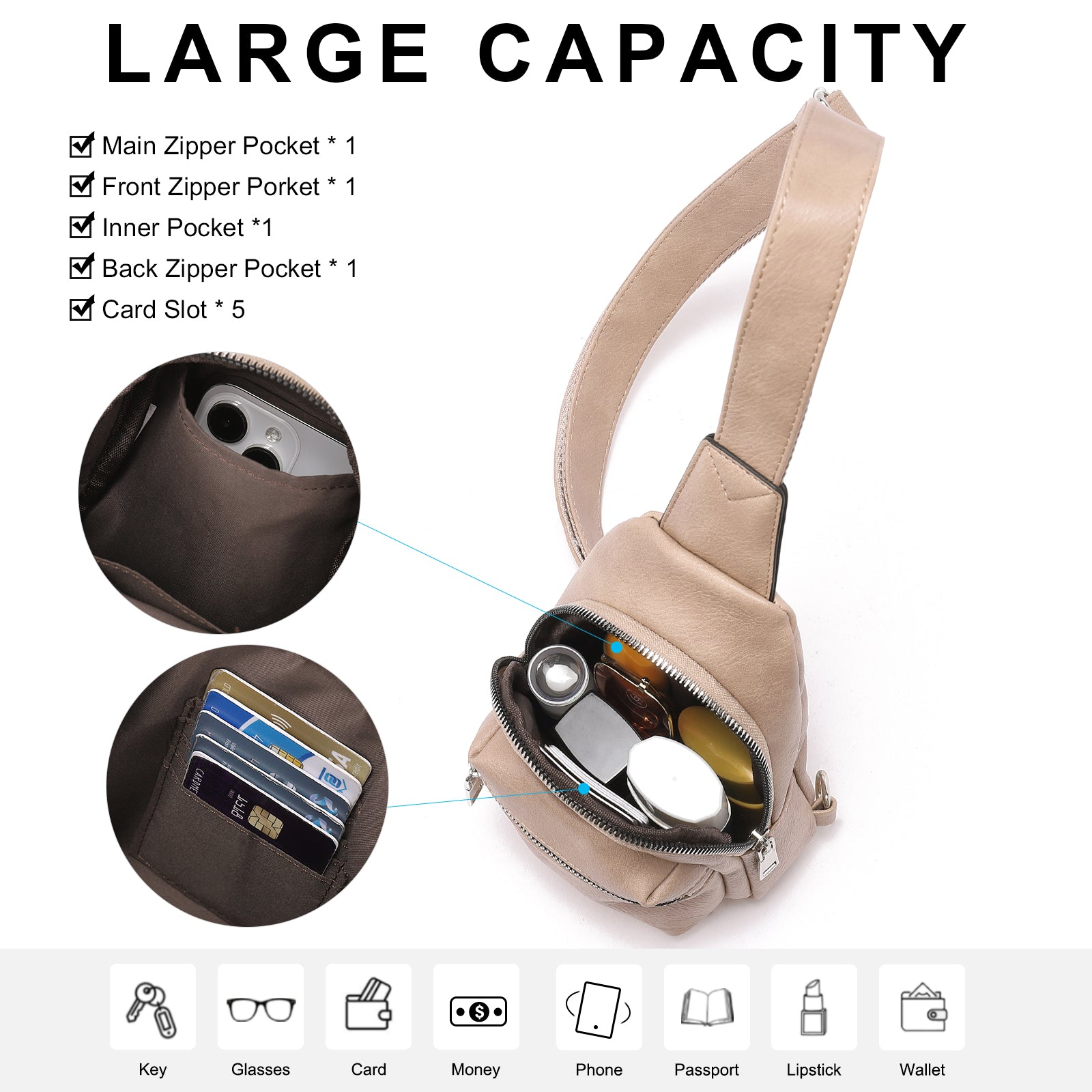 Small Sling Bag Leather Crossbody Fanny Packs Trendy Women's Chest Bag