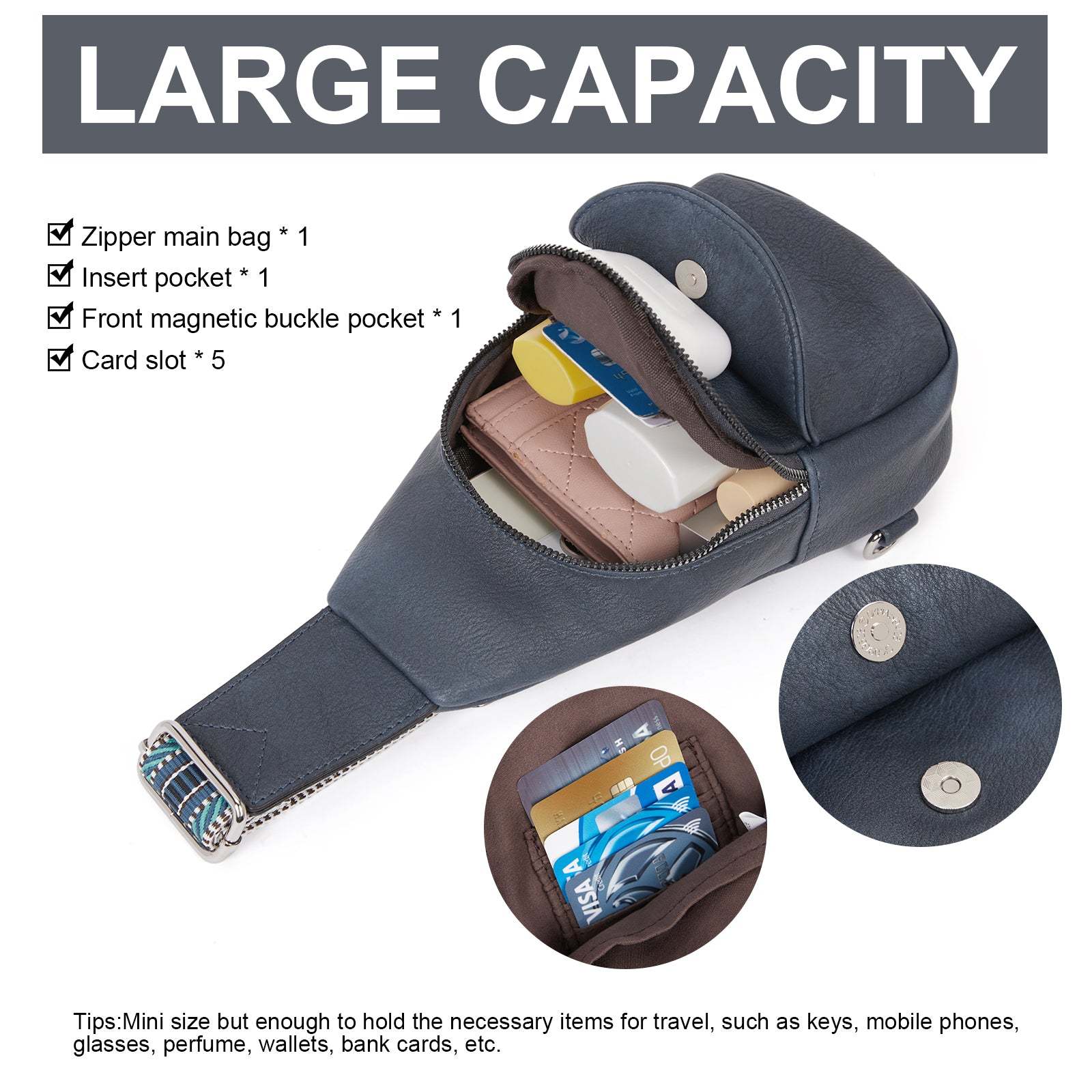 Faux Leather Small Sling Bag Fashion Waist Packs with Guitar Strap for Women's Fanny Packs