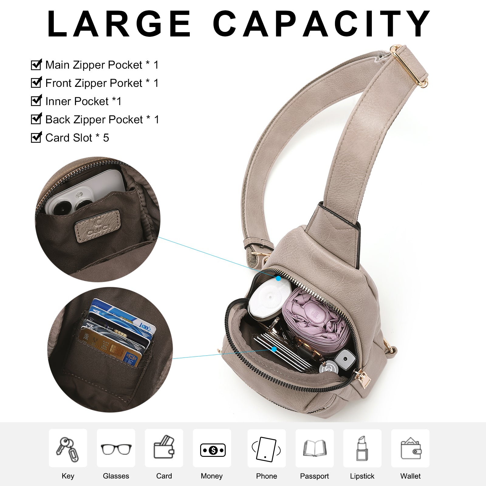 Small Sling Bag Leather Crossbody Fanny Packs Trendy Women's Chest Bag