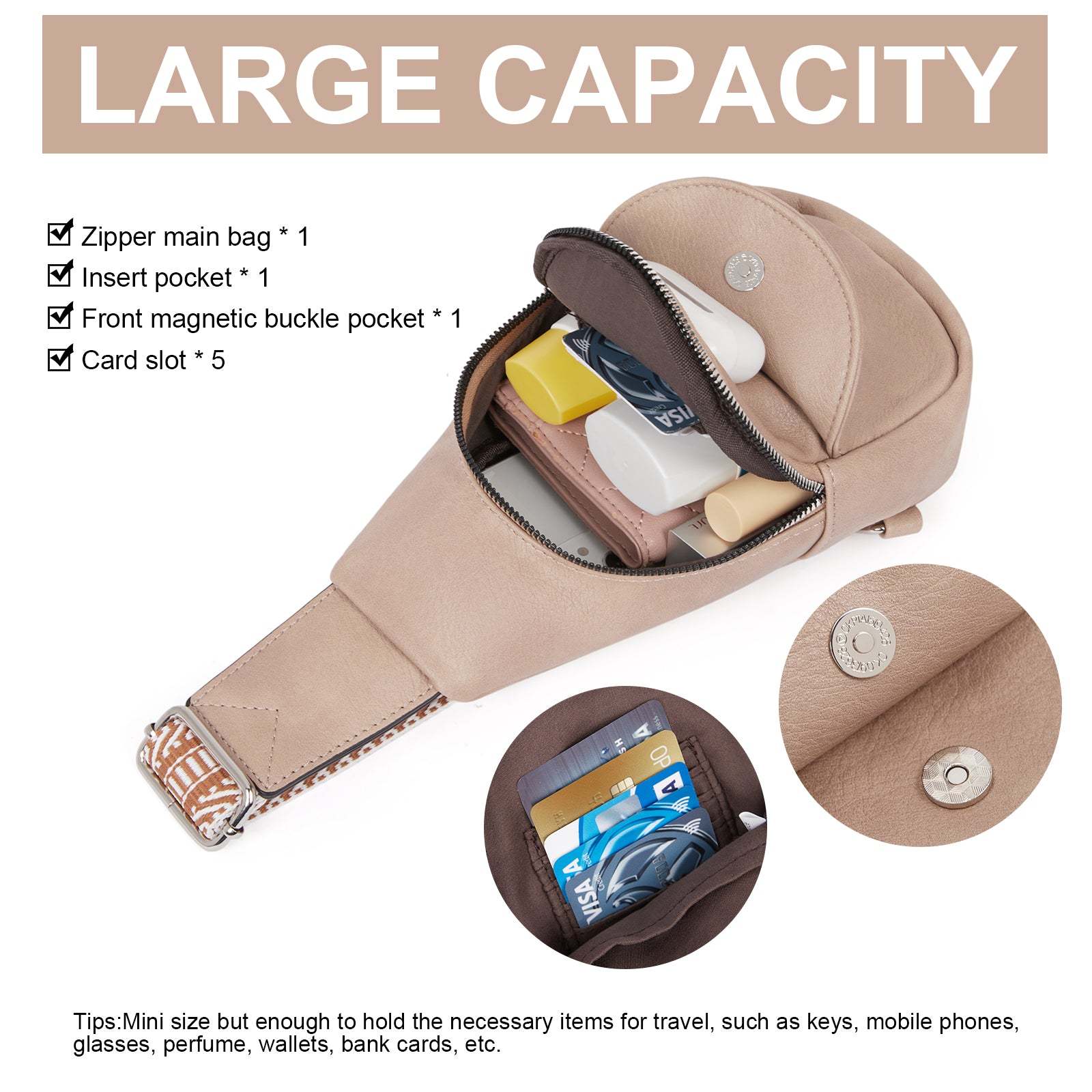 Faux Leather Small Sling Bag Fashion Waist Packs with Guitar Strap for Women's Fanny Packs