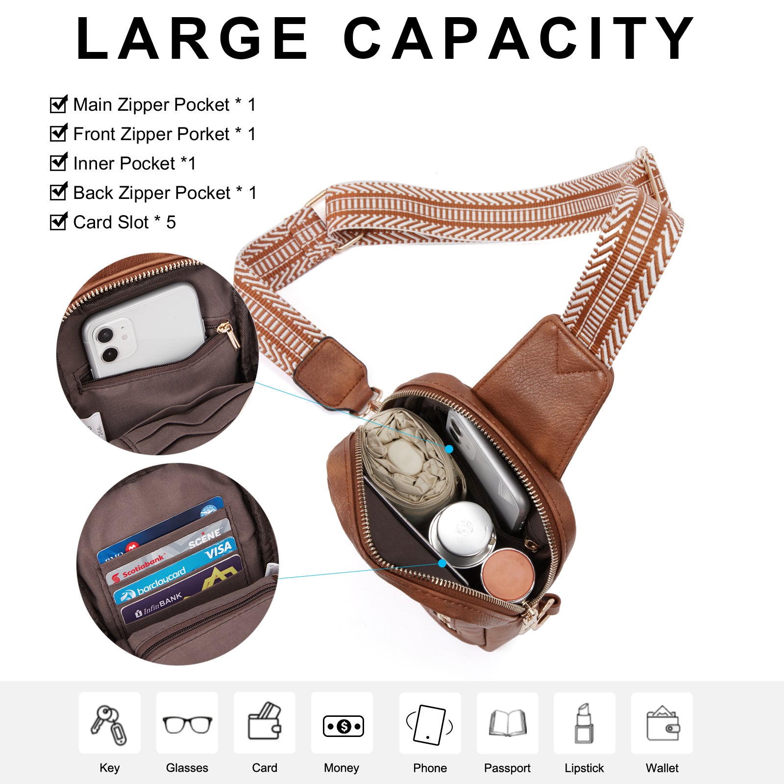 Small Vegan Leather Sling Bag for Women  Crossbody Chest Bags Trendy