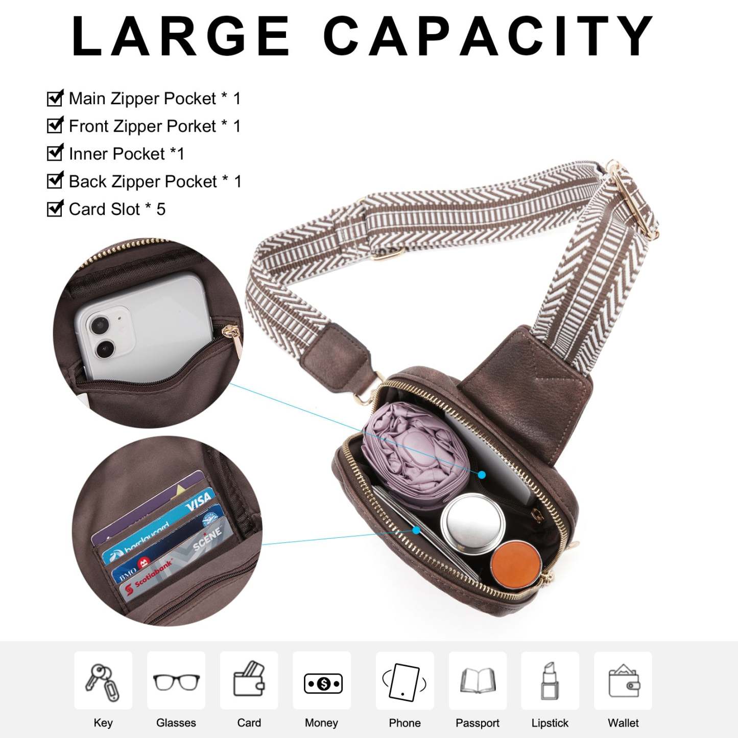 Small Vegan Leather Sling Bag for Women  Crossbody Chest Bags Trendy