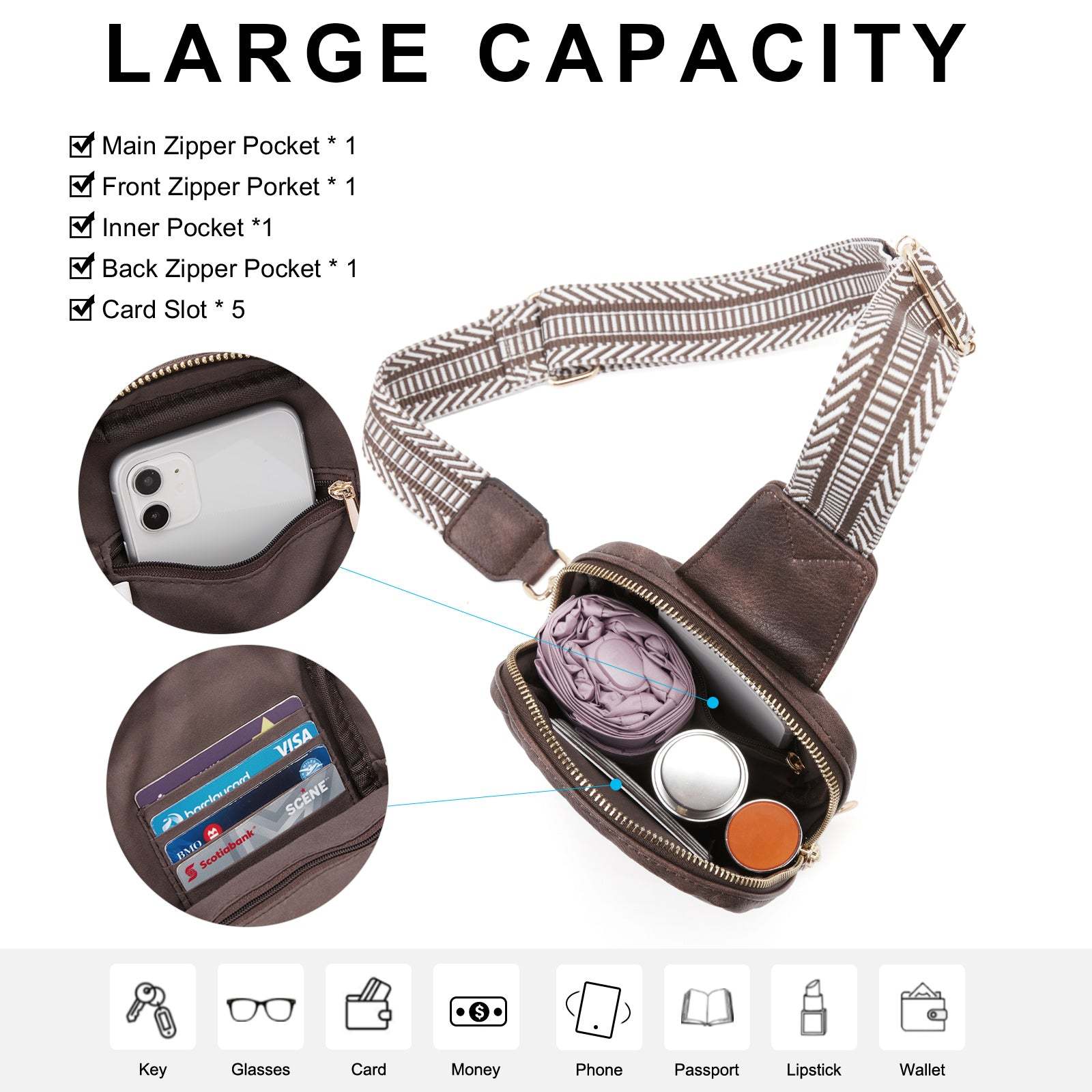 Small Vegan Leather Sling Bag for Women  Crossbody Chest Bags Trendy