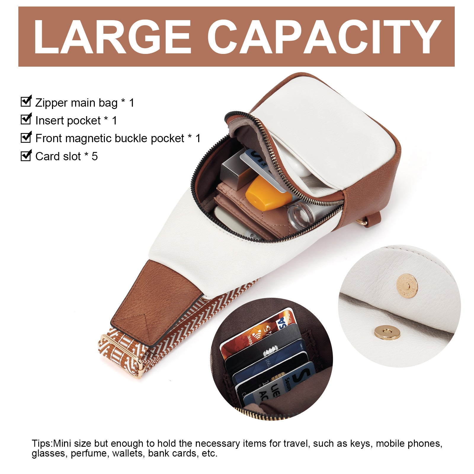 Faux Leather Small Sling Bag Fashion Waist Packs with Guitar Strap for Women's Fanny Packs