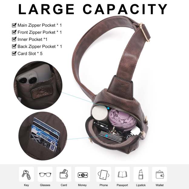 Small Sling Bag Leather Crossbody Fanny Packs Trendy Women's Chest Bag