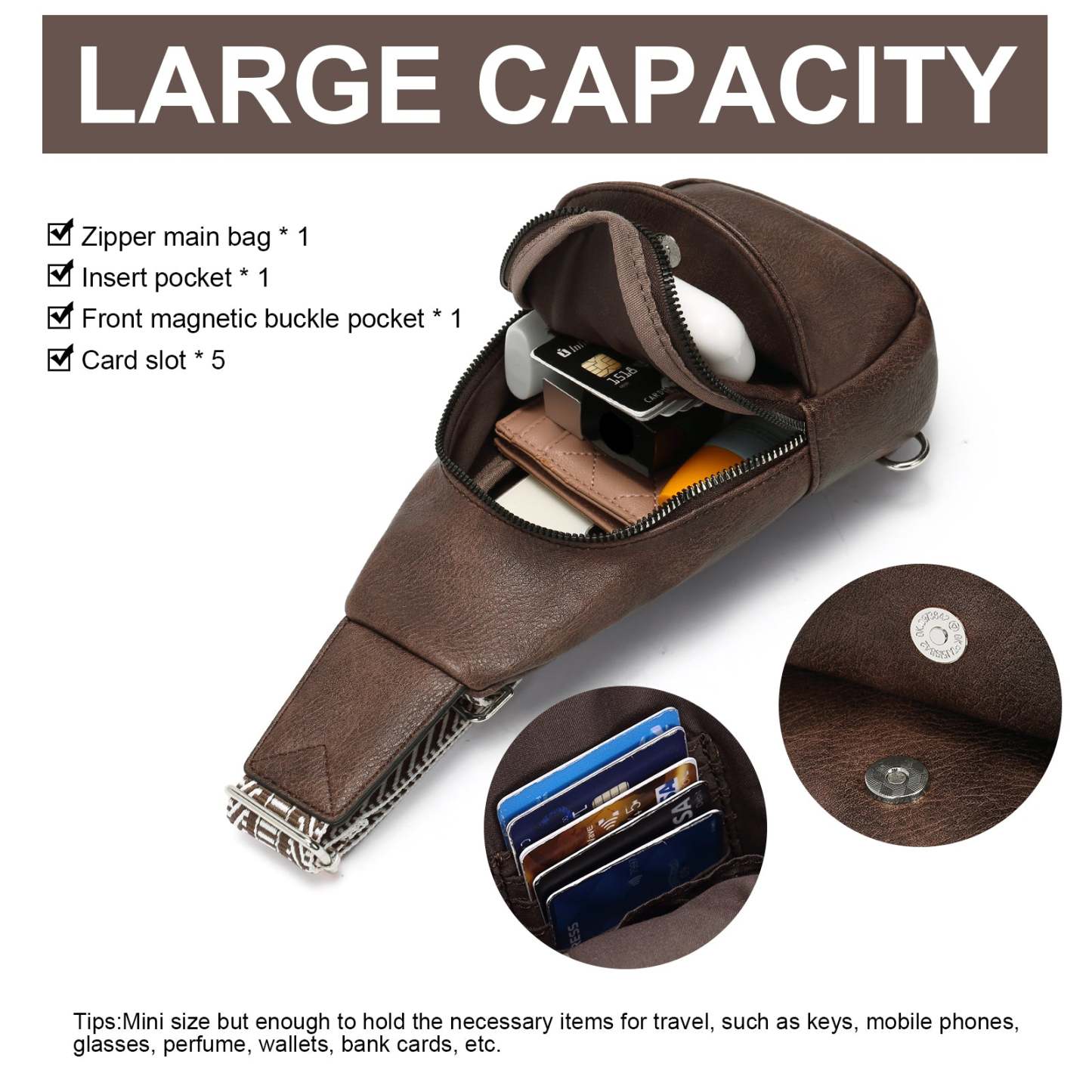 Faux Leather Small Sling Bag Fashion Waist Packs with Guitar Strap for Women's Fanny Packs