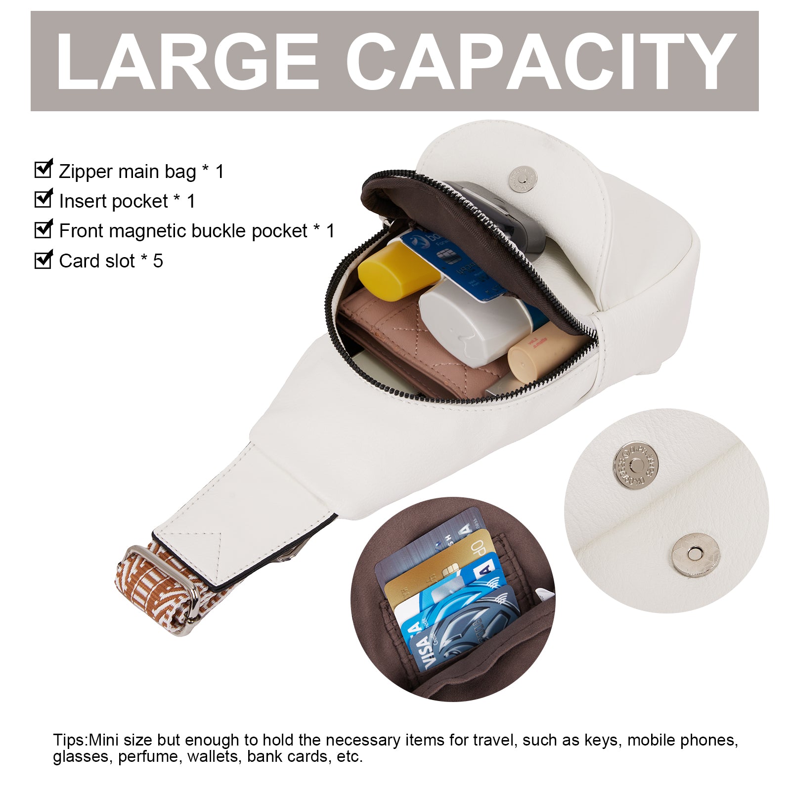 Faux Leather Small Sling Bag Fashion Waist Packs with Guitar Strap for Women's Fanny Packs