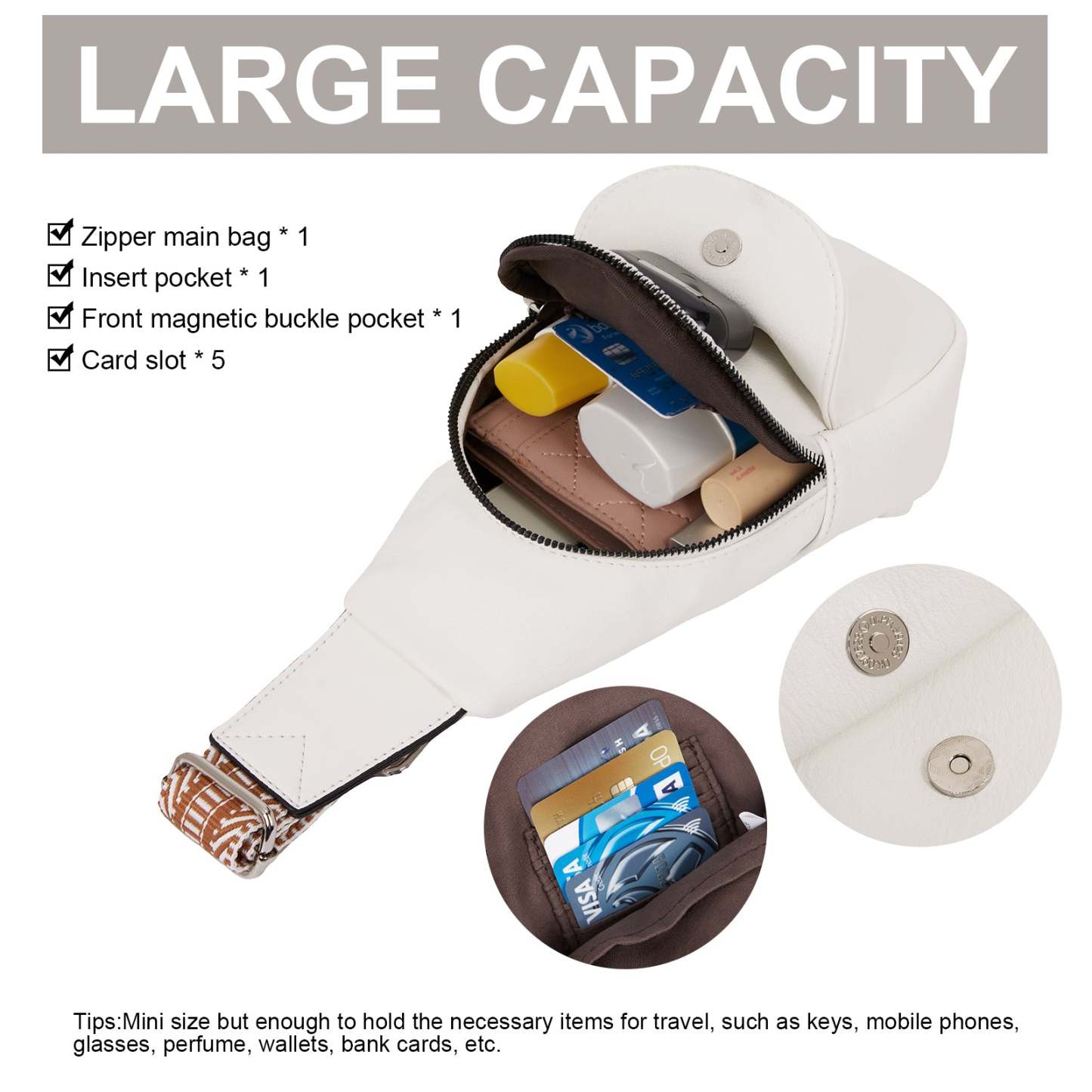 Faux Leather Small Sling Bag Fashion Waist Packs with Guitar Strap for Women's Fanny Packs