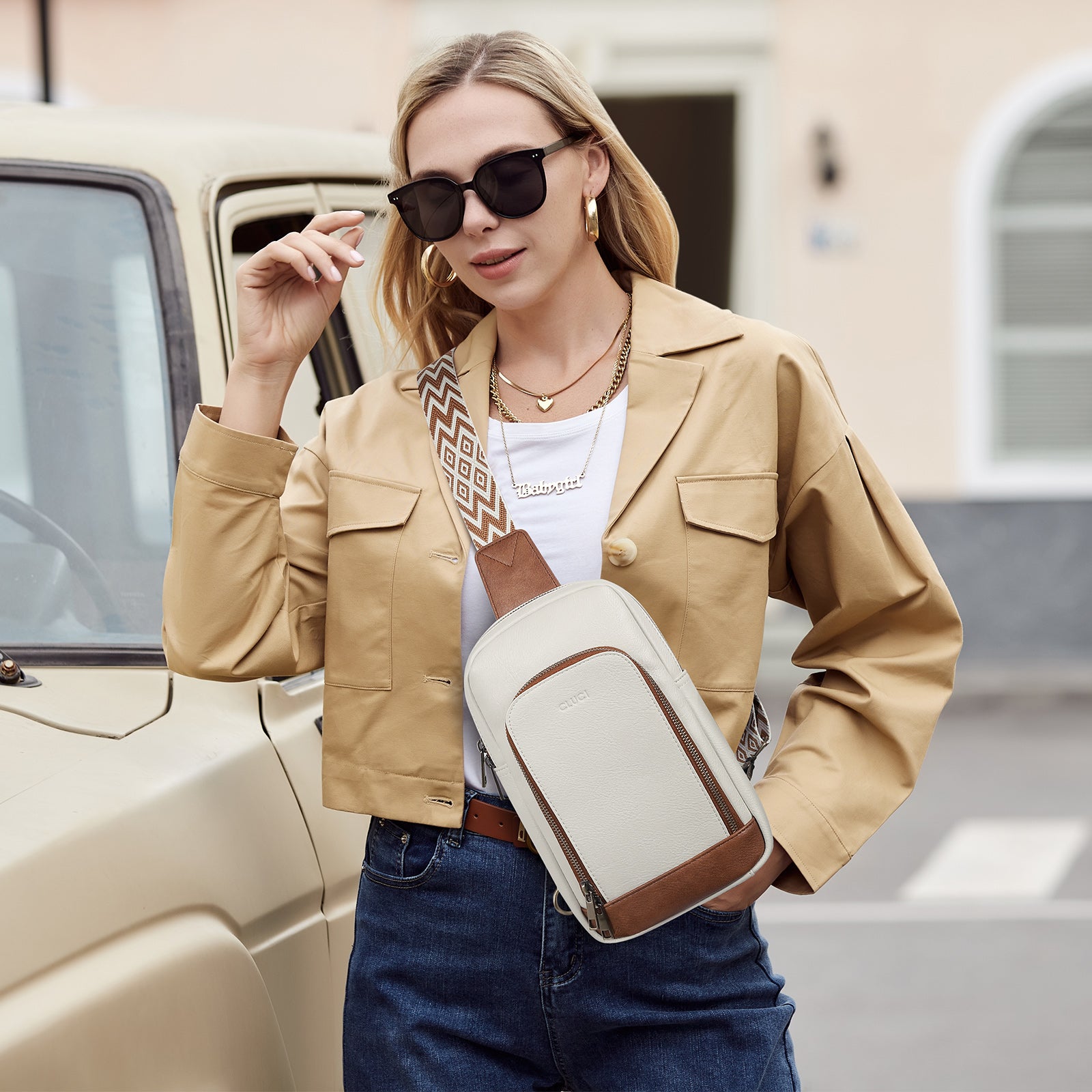 Large PU Leather Crossbody Sling Bag for Women Travel Hiking Cycling