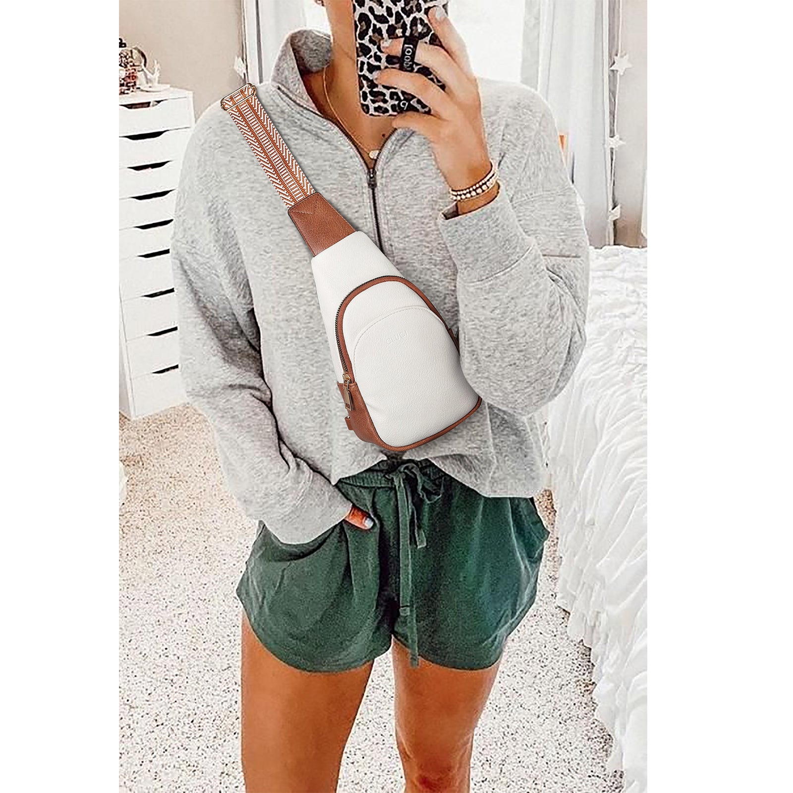 Faux Leather Small Sling Bag Fashion Waist Packs with Guitar Strap for Women's Fanny Packs