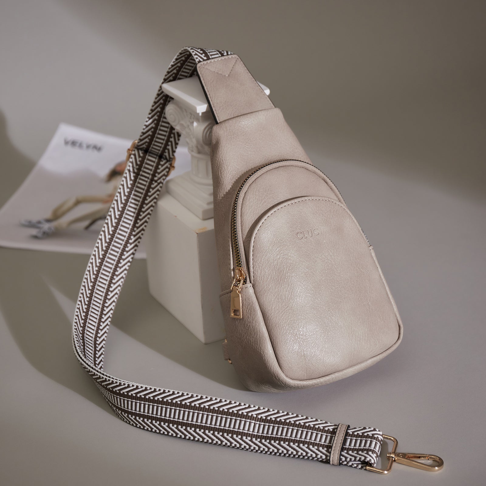 Faux Leather Small Sling Bag Fashion Waist Packs with Guitar Strap for Women's Fanny Packs