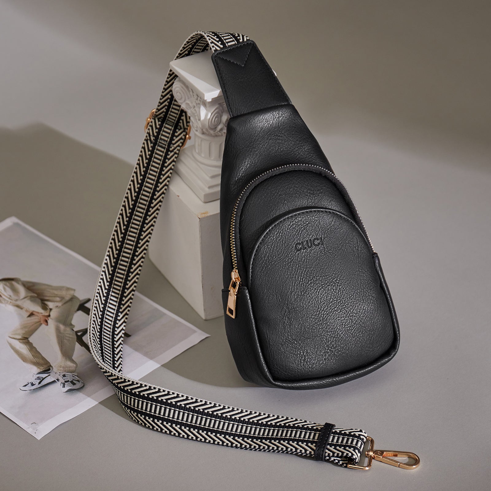 Faux Leather Small Sling Bag Fashion Waist Packs with Guitar Strap for Women's Fanny Packs