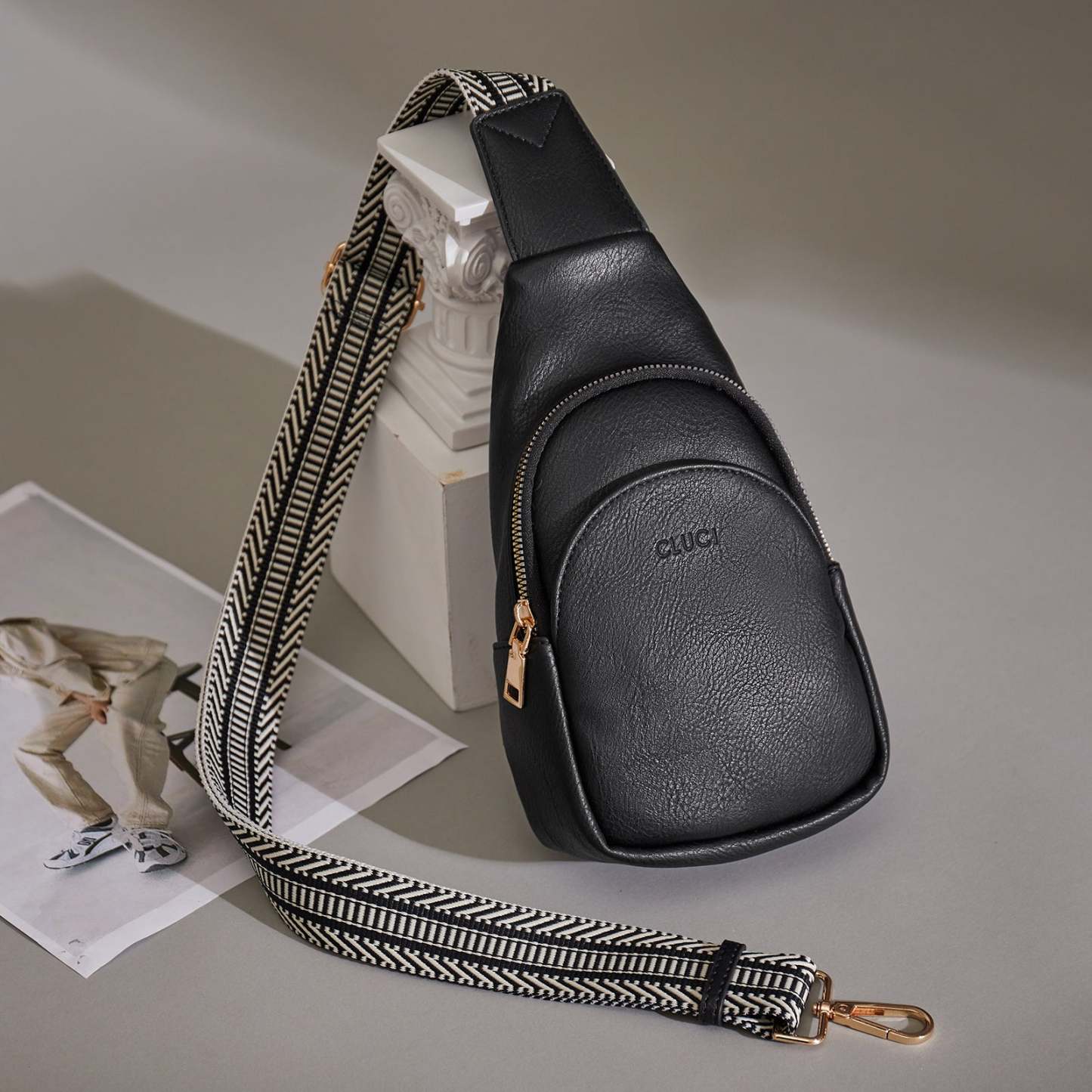 Faux Leather Small Sling Bag Fashion Waist Packs with Guitar Strap for Women's Fanny Packs