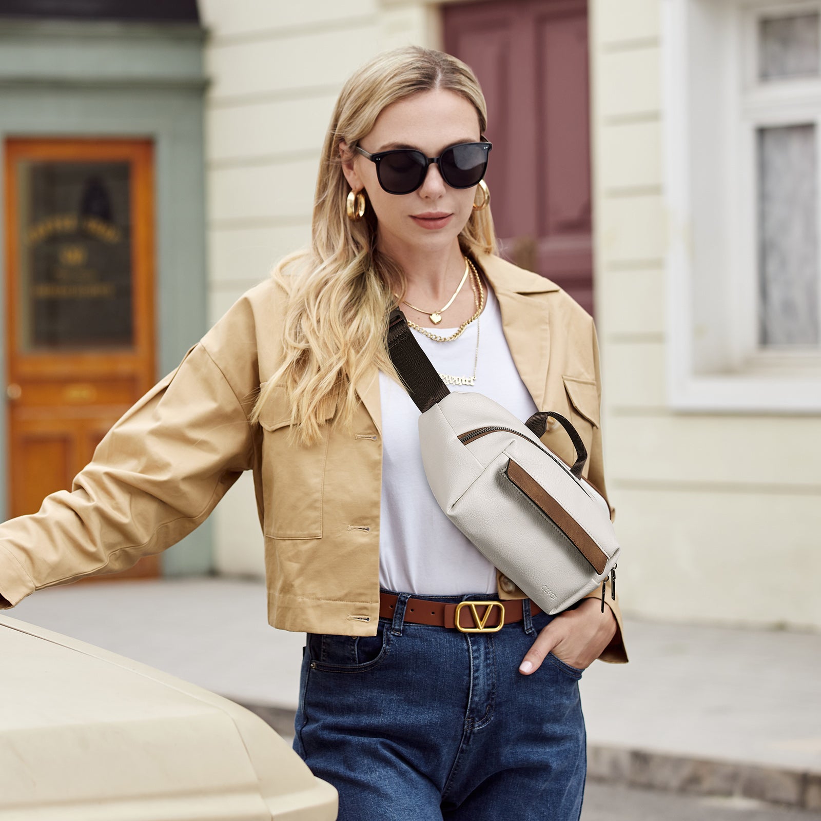 Leather Belt Bag Fanny Pack Crossbody Bags for Women Trendy Waist Bag with Adjustable Strap