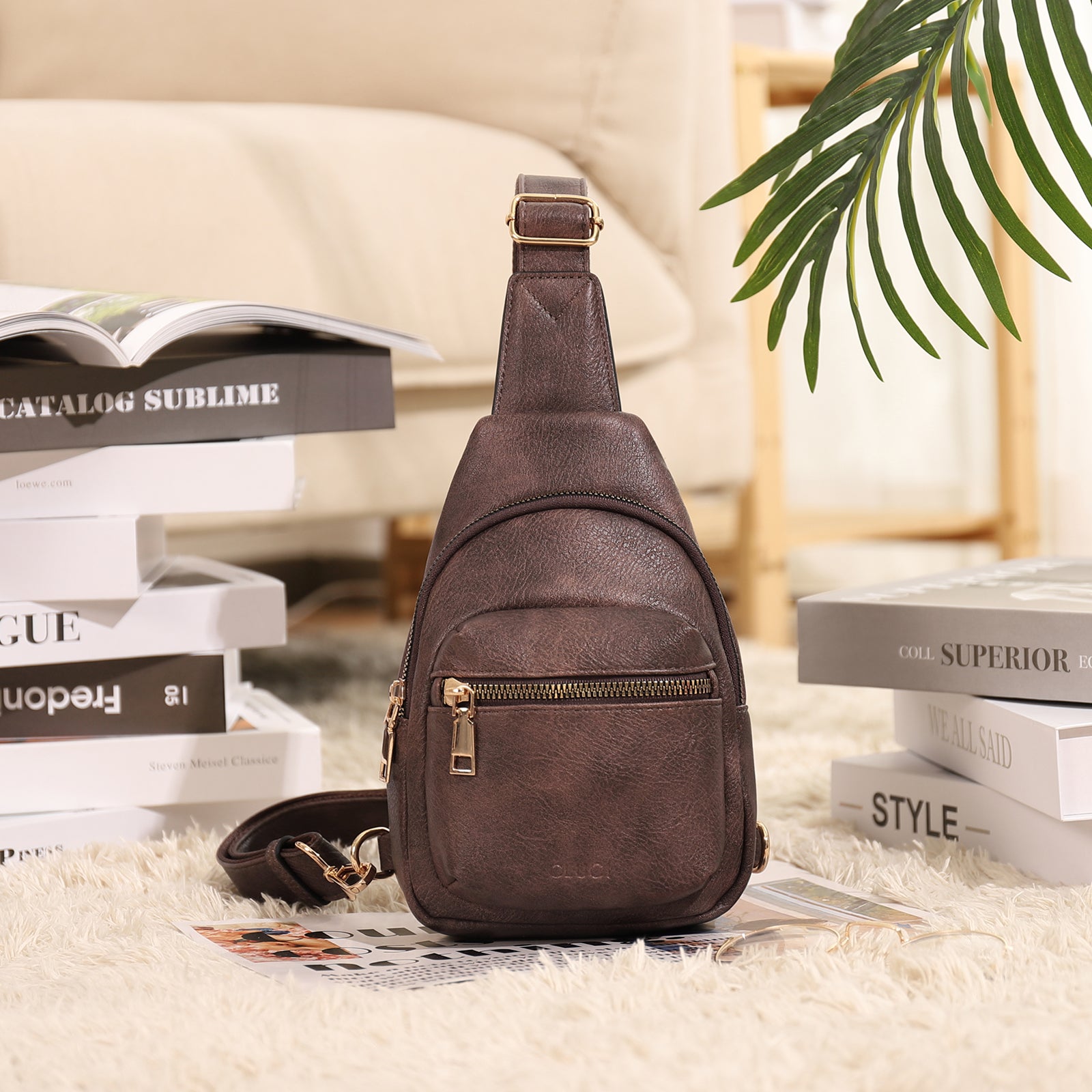 Small Sling Bag Leather Crossbody Fanny Packs Trendy Women's Chest Bag