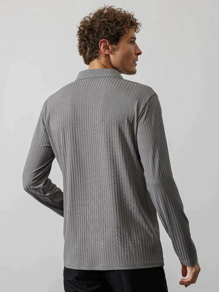 lininco Zipper Stripe Long Sleeve Polo Shirt