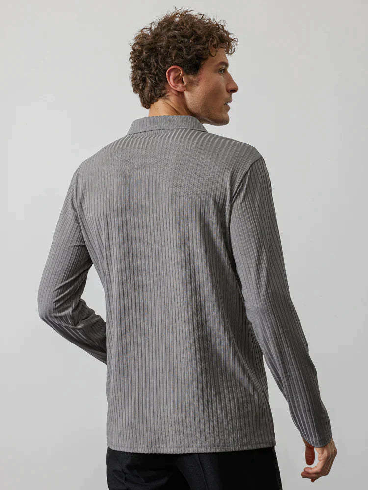 lininco Zipper Stripe Long Sleeve Polo Shirt