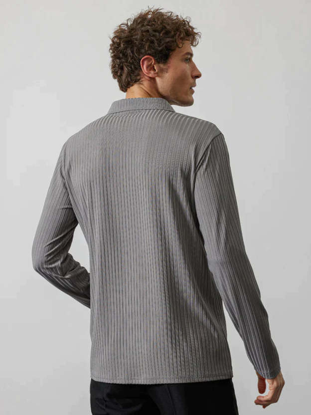 lininco Zipper Stripe Long Sleeve Polo Shirt