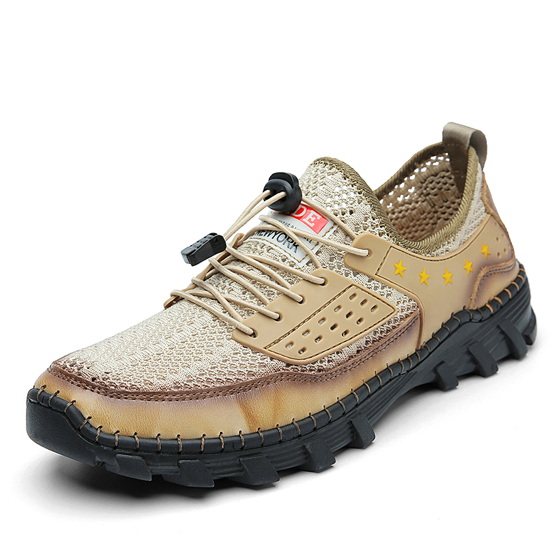 a?��LAST DAY - 60% OFFe??? Mena??s Handcrafted Leather Mesh Shoes a?? Breathable Quick-Dry Upper, Anti-Slip Rubber Outsole for All-Day Comfort & Support