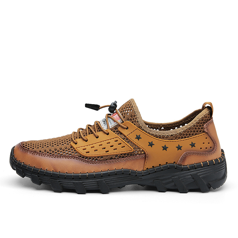 a?��LAST DAY - 60% OFFe??? Mena??s Handcrafted Leather Mesh Shoes a?? Breathable Quick-Dry Upper, Anti-Slip Rubber Outsole for All-Day Comfort & Support