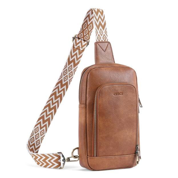 Large PU Leather Crossbody Sling Bag for Women Travel Hiking Cycling