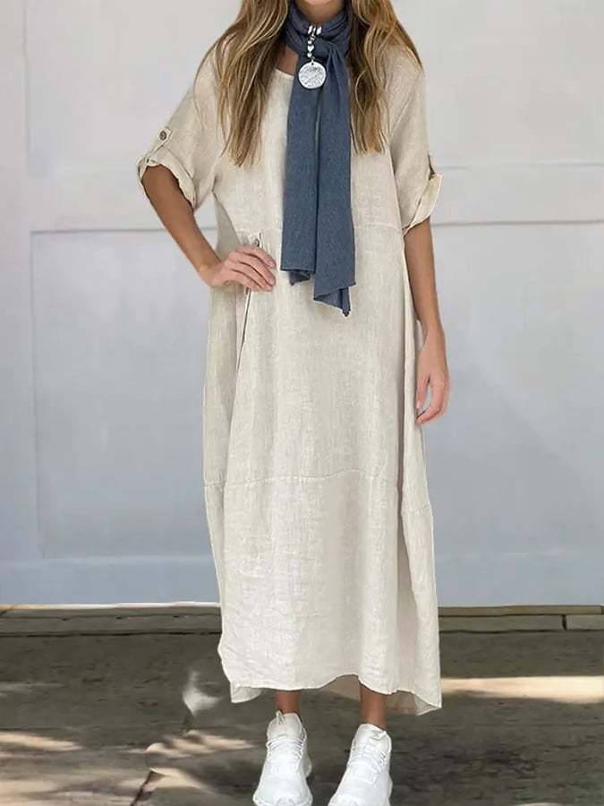 Elegant Side Button Linen Dress