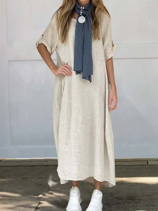 Elegant Side Button Linen Dress