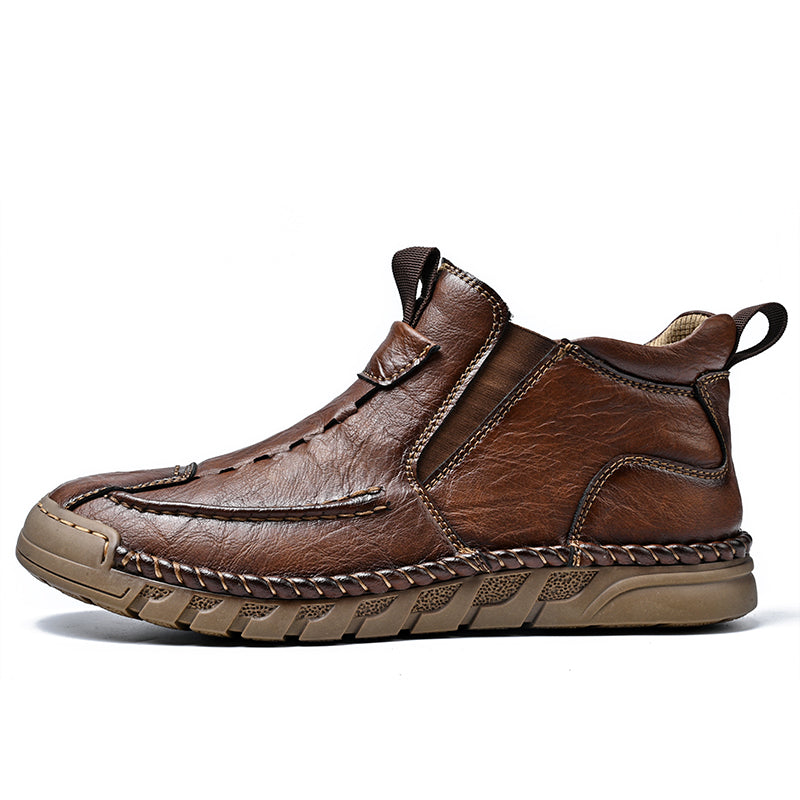 Men’s Retro Leather Zip Boots Wide Toe, Arch Support, Pressure Relief, Waterproof