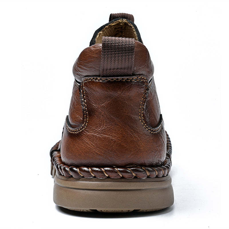 Men’s Retro Leather Zip Boots Wide Toe, Arch Support, Pressure Relief, Waterproof