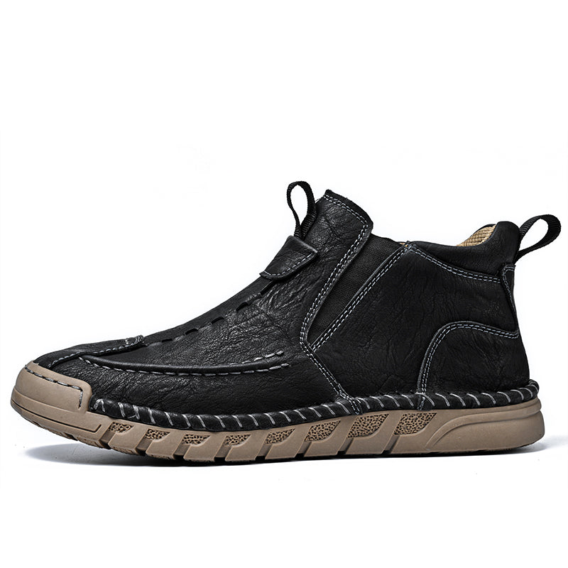 Men’s Retro Leather Zip Boots Wide Toe, Arch Support, Pressure Relief, Waterproof