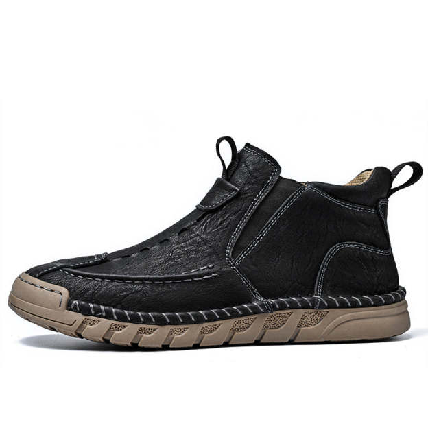 Men’s Retro Leather Zip Boots Wide Toe, Arch Support, Pressure Relief, Waterproof