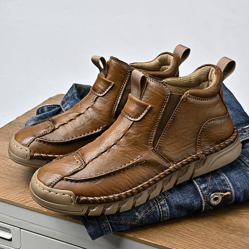 Men’s Retro Leather Zip Boots Wide Toe, Arch Support, Pressure Relief, Waterproof