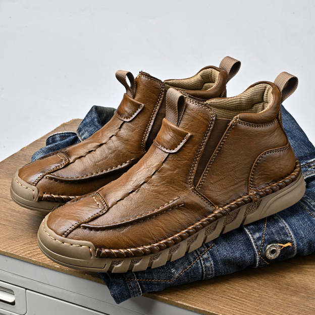 Men’s Retro Leather Zip Boots Wide Toe, Arch Support, Pressure Relief, Waterproof