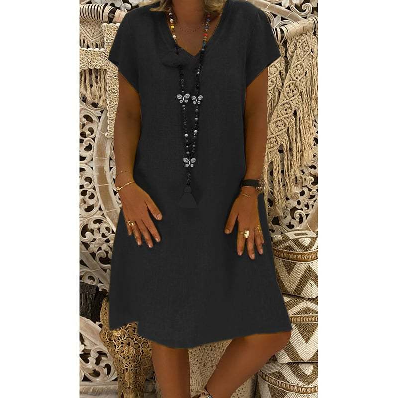 🔥Women's Dress Summer Linen Dresses Casual V Neck Midi Dress