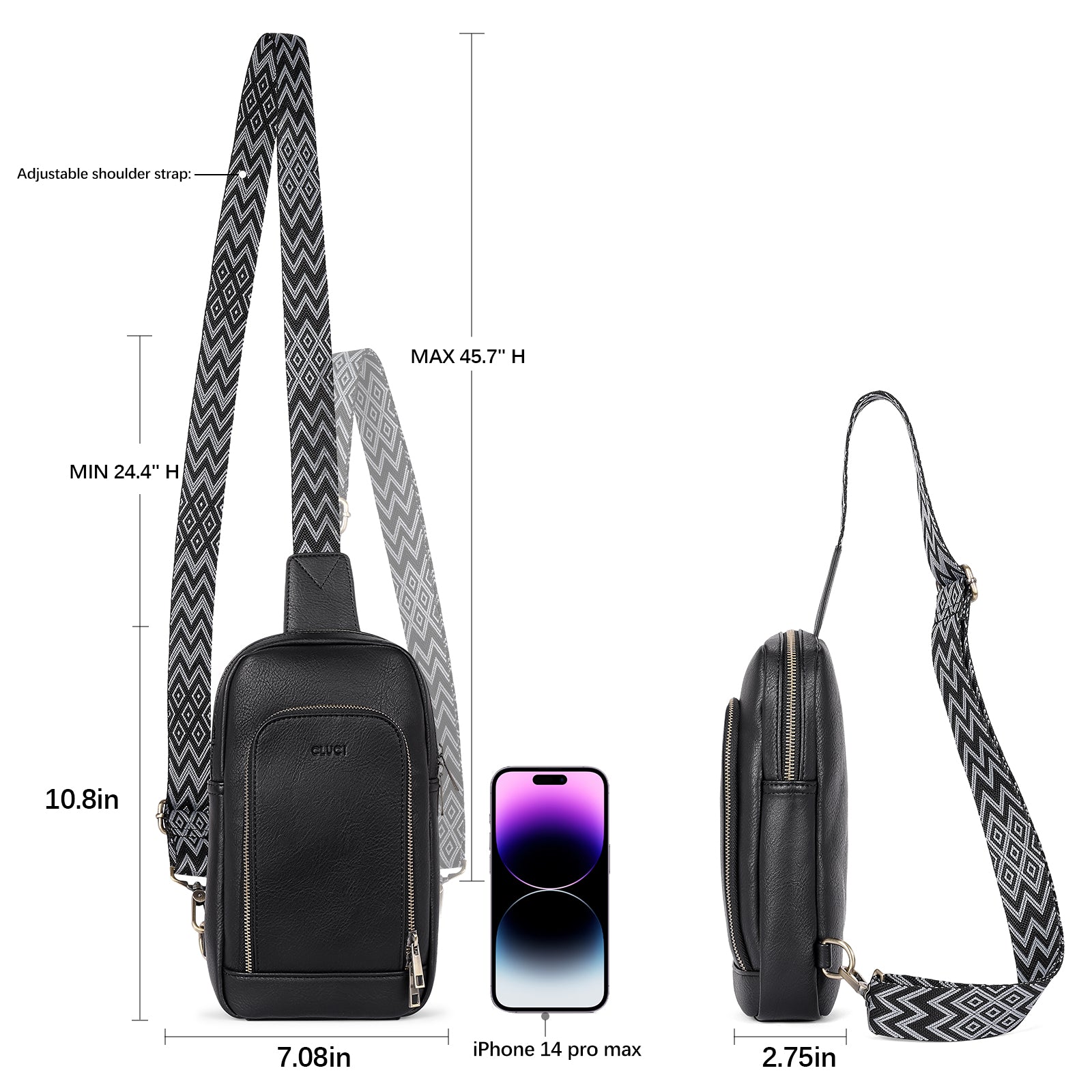 Large PU Leather Crossbody Sling Bag for Women Travel Hiking Cycling