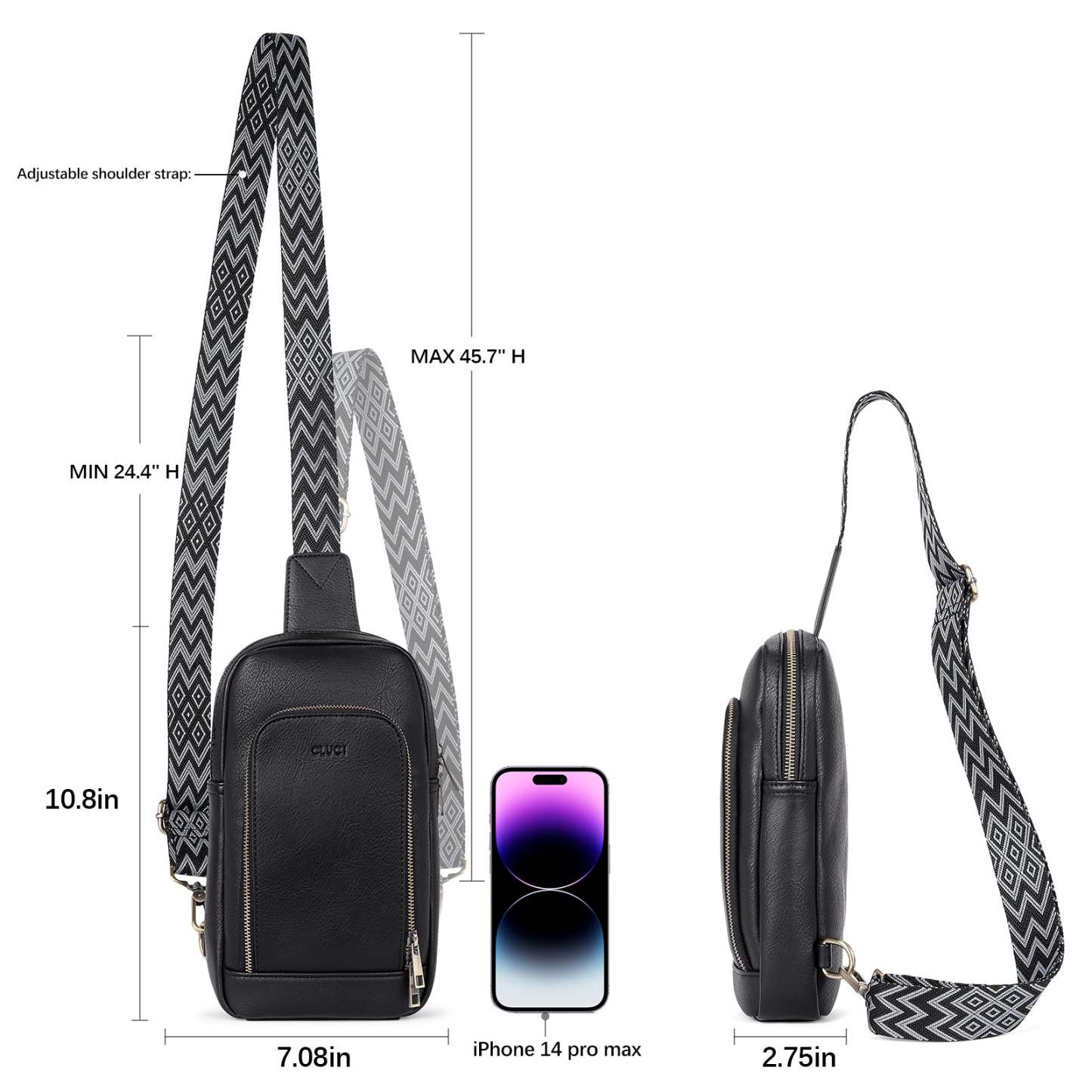 Large PU Leather Crossbody Sling Bag for Women Travel Hiking Cycling