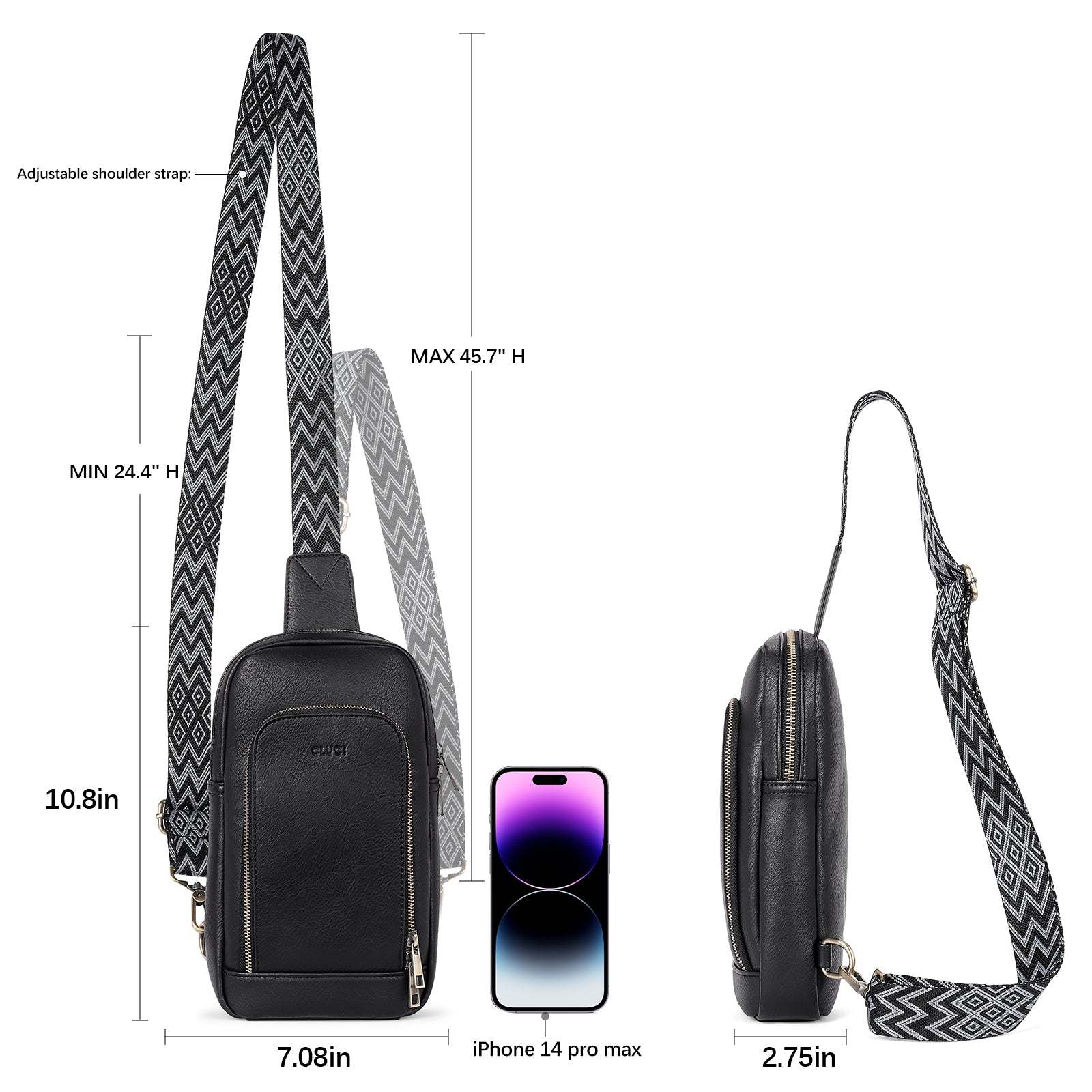 Large PU Leather Crossbody Sling Bag for Women Travel Hiking Cycling