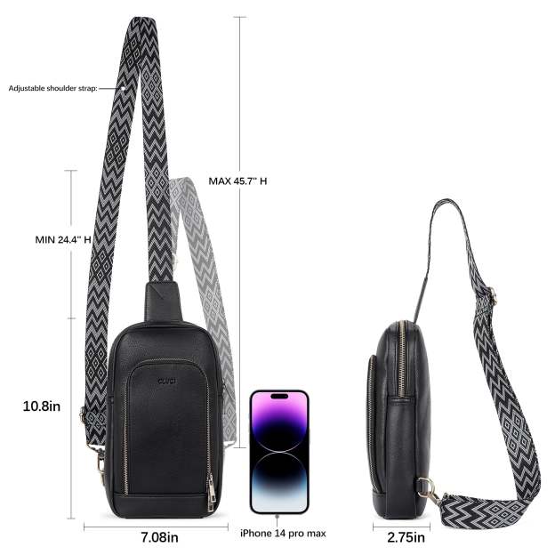 Large PU Leather Crossbody Sling Bag for Women Travel Hiking Cycling