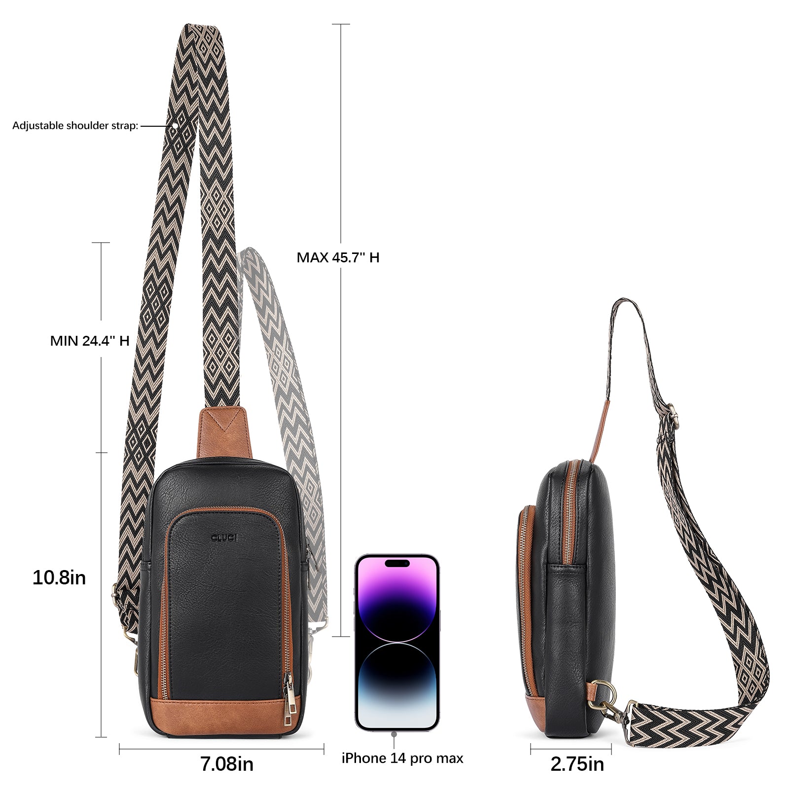 Large PU Leather Crossbody Sling Bag for Women Travel Hiking Cycling