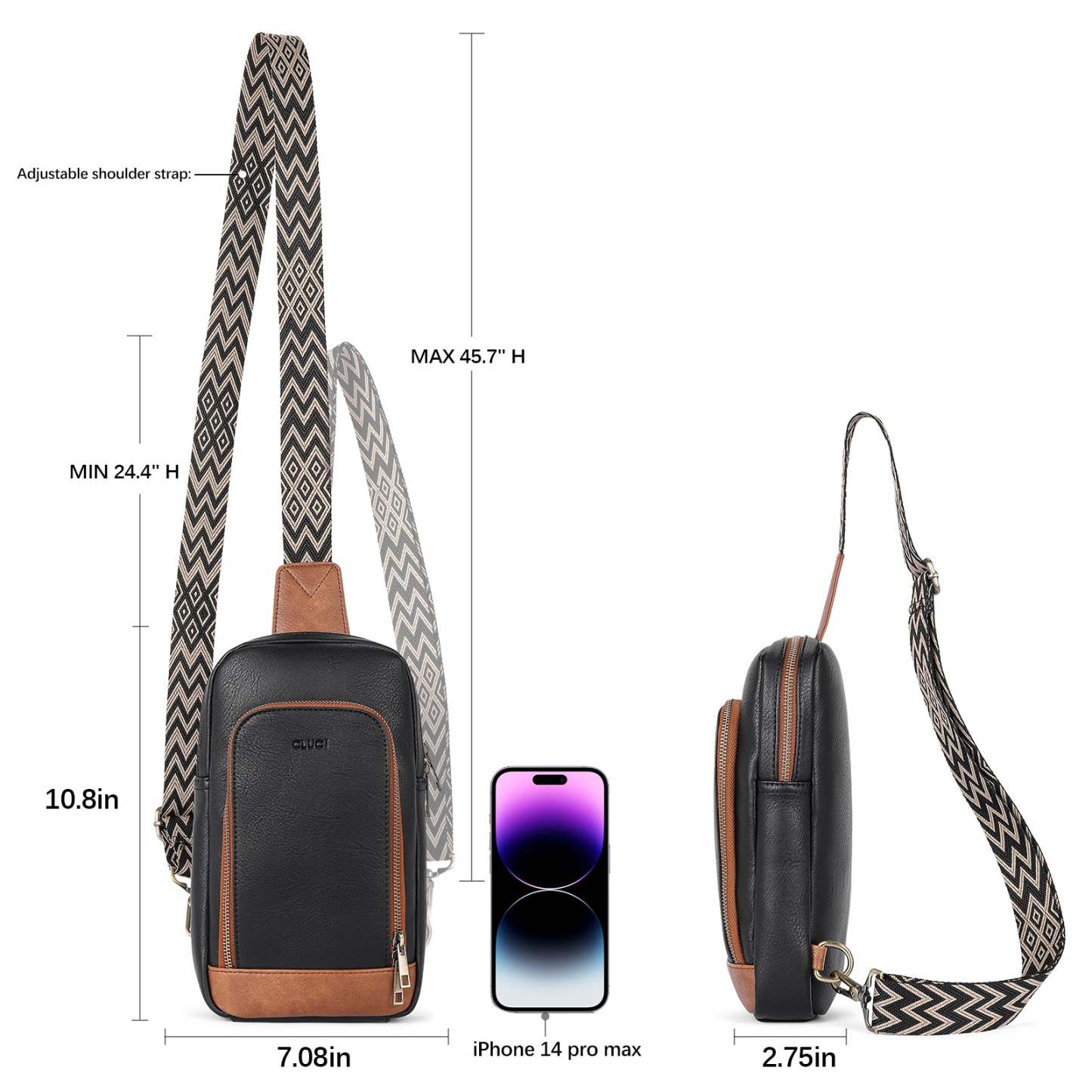 Large PU Leather Crossbody Sling Bag for Women Travel Hiking Cycling