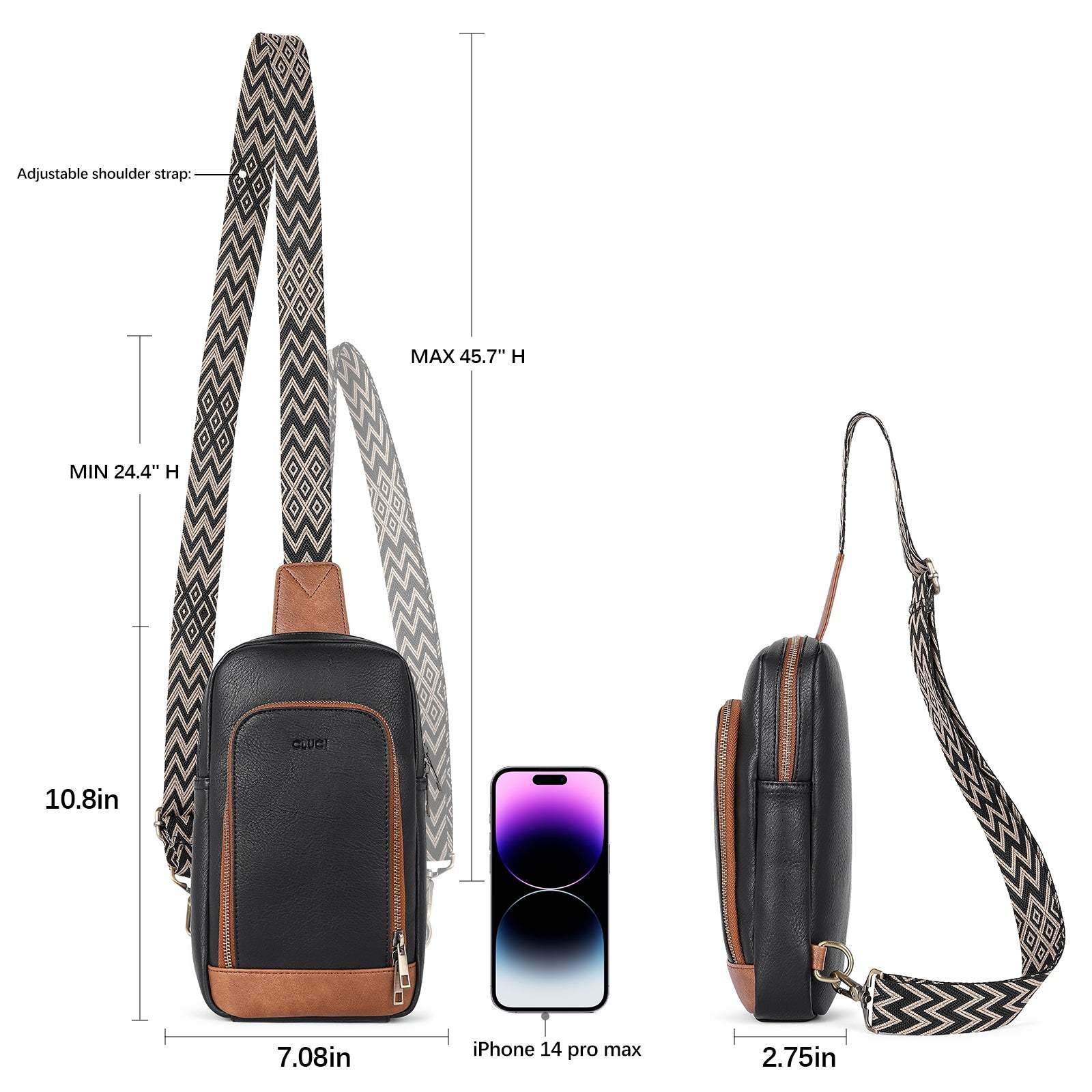 Large PU Leather Crossbody Sling Bag for Women Travel Hiking Cycling