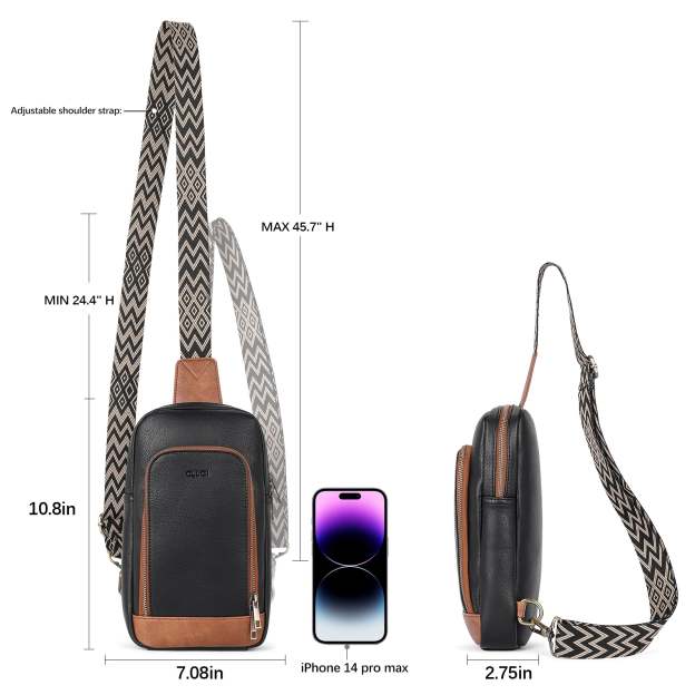 Large PU Leather Crossbody Sling Bag for Women Travel Hiking Cycling
