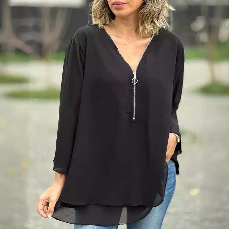 V-Neck Flowy Zipped Top
