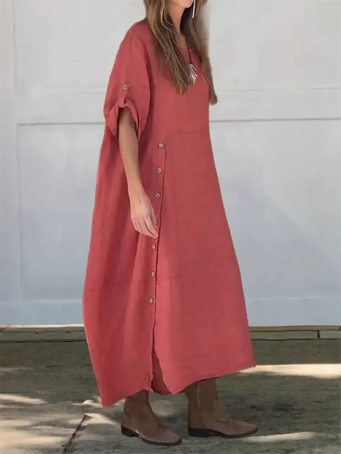 Elegant Side Button Linen Dress