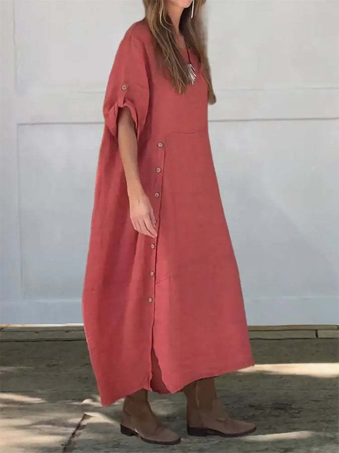 Elegant Side Button Linen Dress