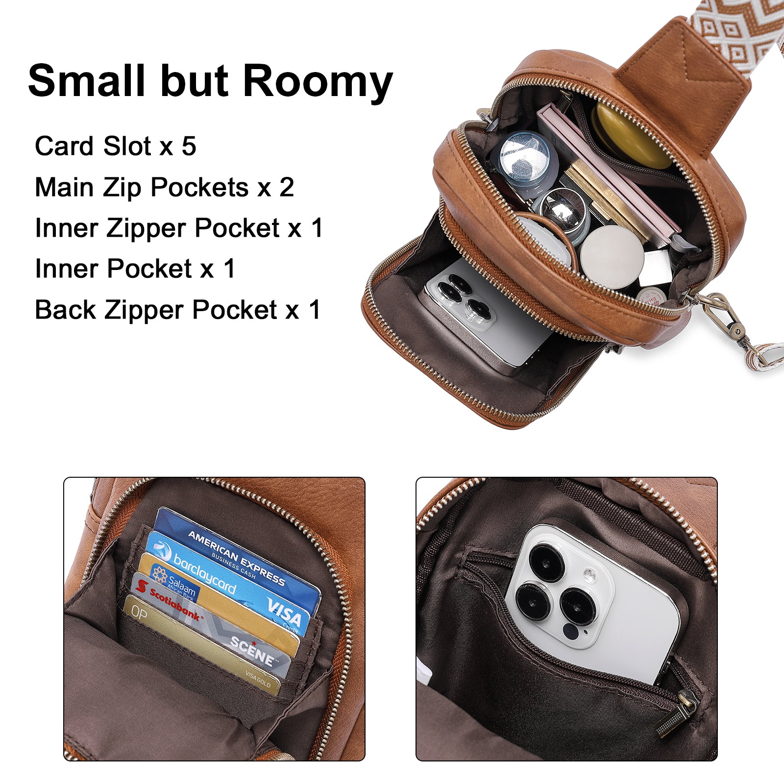 Large PU Leather Crossbody Sling Bag for Women Travel Hiking Cycling