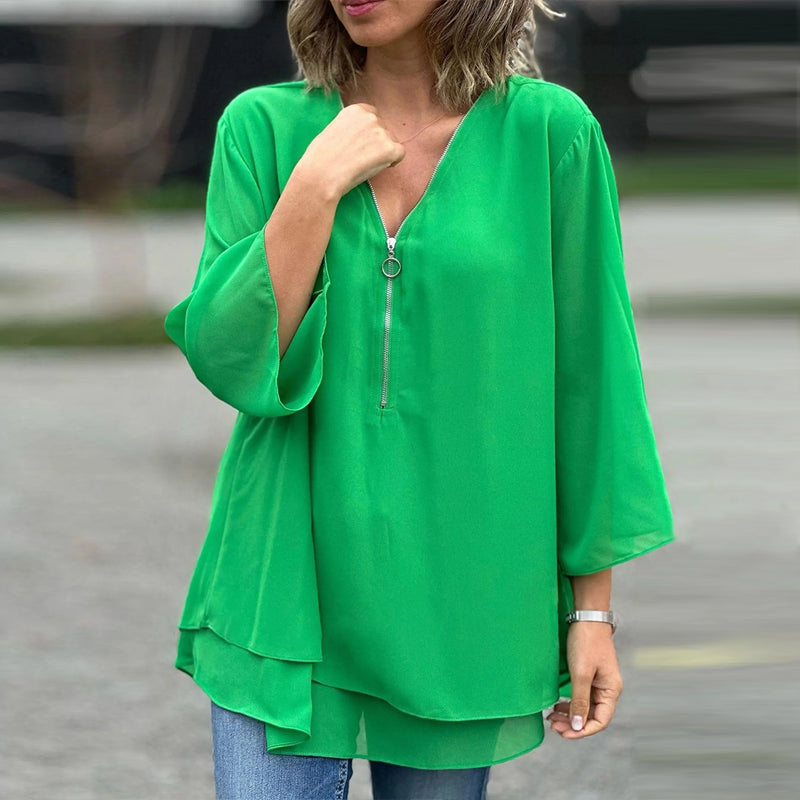 V-Neck Flowy Zipped Top