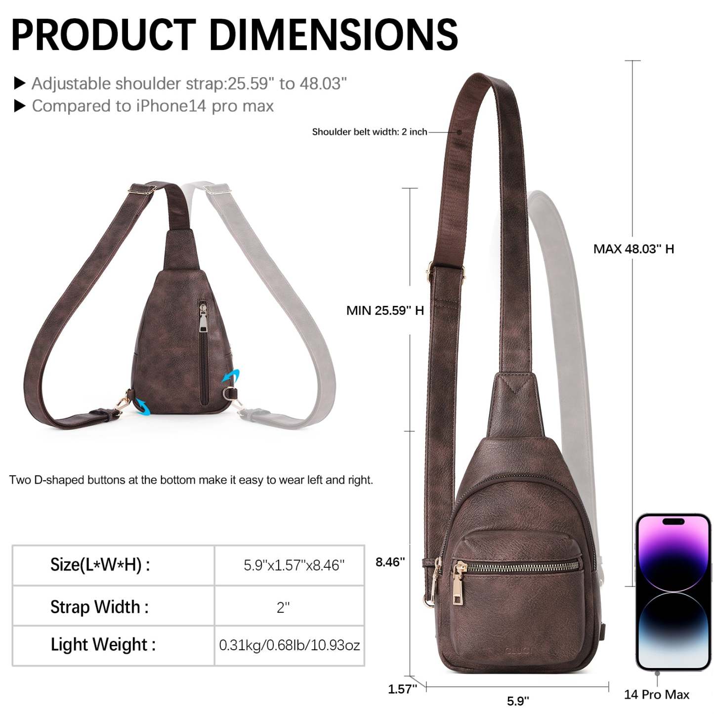 Small Sling Bag Leather Crossbody Fanny Packs Trendy Women's Chest Bag