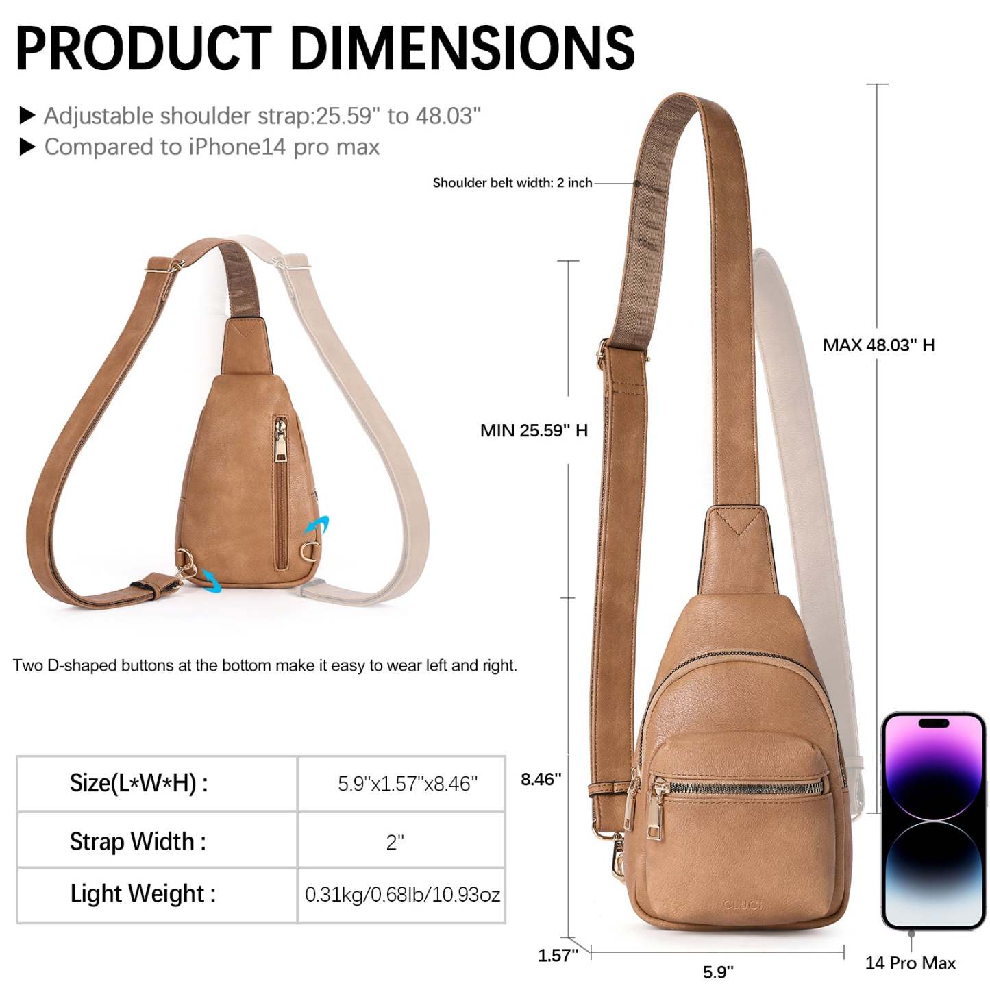 Small Sling Bag Leather Crossbody Fanny Packs Trendy Women's Chest Bag